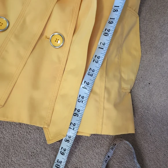 London Fog Retro Sunflower Yellow Double Breasted Belted Collared Trench Coat L - Picture 6 of 8